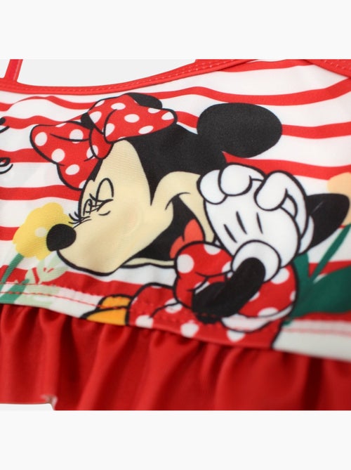 Disney - Maillot de bain fille 2 pièces rouge rayé avec volants motif personnage - Kiabi