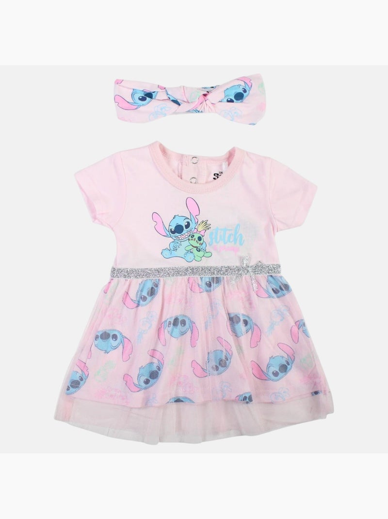Disney - Robe en coton avec tulle bébé fille et bandeau Rose - Kiabi