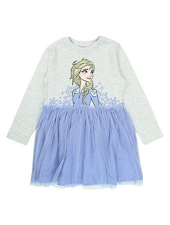 La Reine des Neiges 2 Filles Elsa Robe Velours Col Bleu Clair Robe