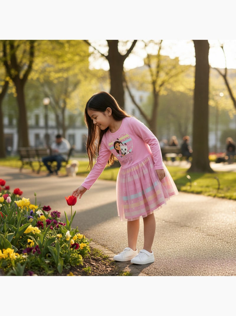 Disney - Robe fille imprimée manches longues tulle Rose - Kiabi