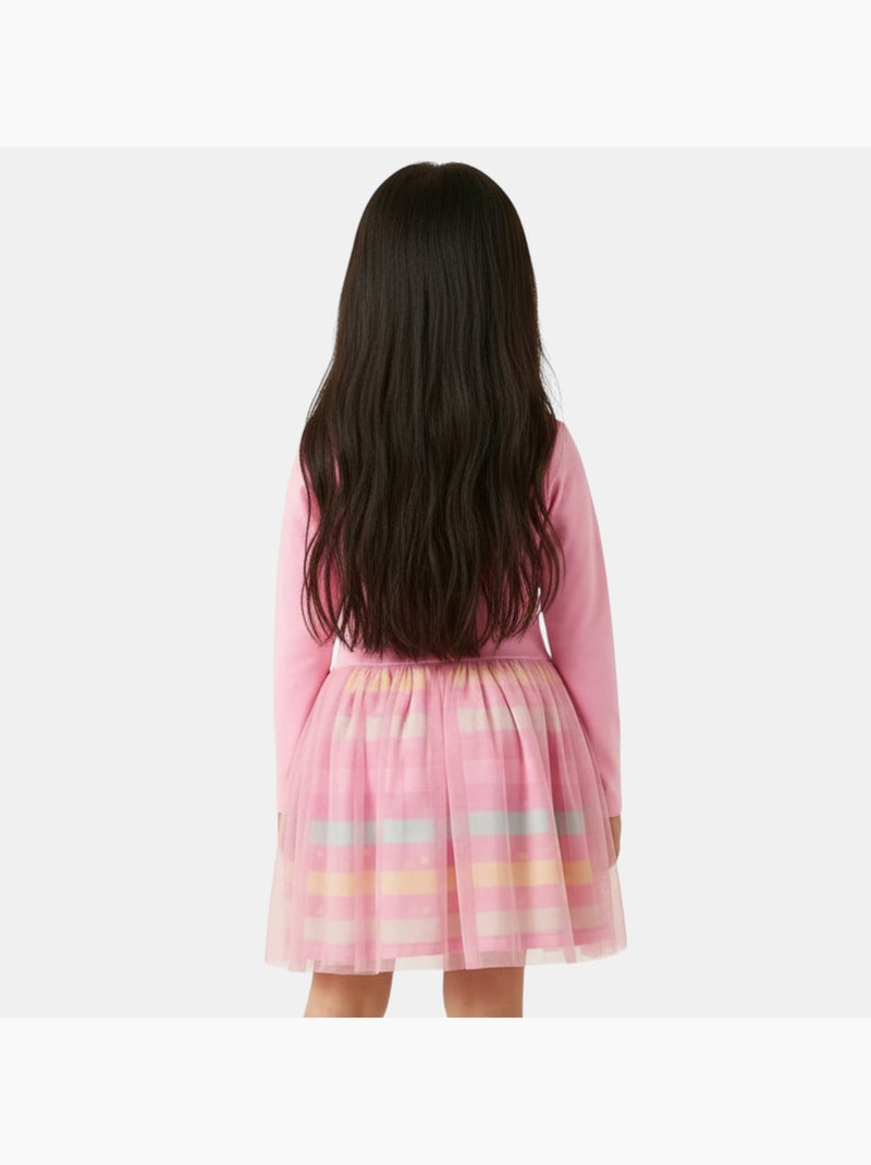 Disney - Robe fille imprimée manches longues tulle Rose - Kiabi