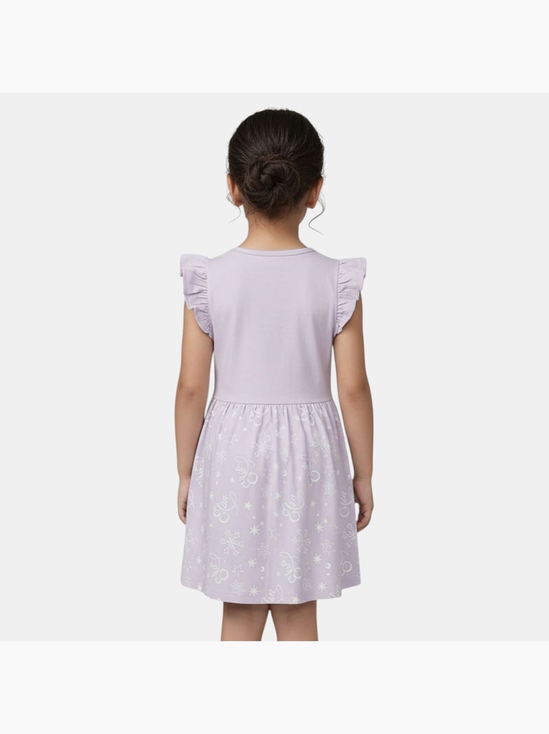 Disney - robe imprimée à manches volantées, coupe décontractée et col rond Mauve - Kiabi