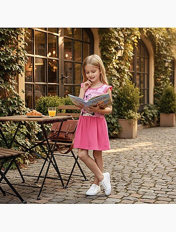 Disney - robe imprimée avec jupe en tulle, coupe décontractée, col rond et manches courtes