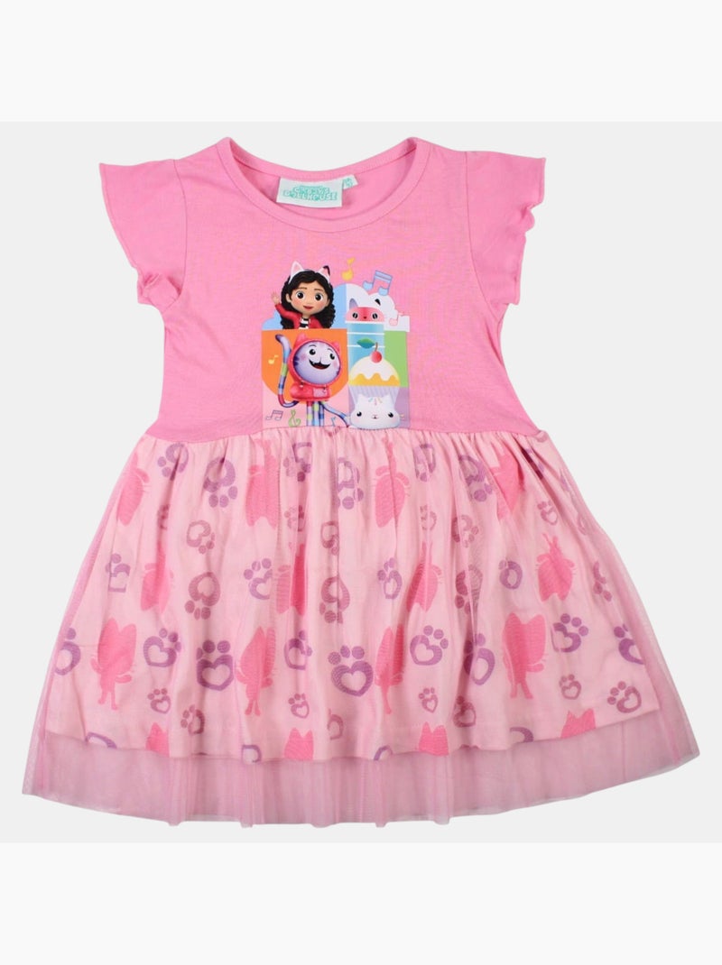 Disney - robe imprimée avec jupe en tulle, coupe décontractée, col rond et manches courtes Rose - Kiabi