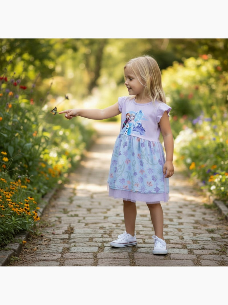 Disney - robe imprimée avec jupe en tulle, coupe décontractée, col rond et sans manches Mauve - Kiabi