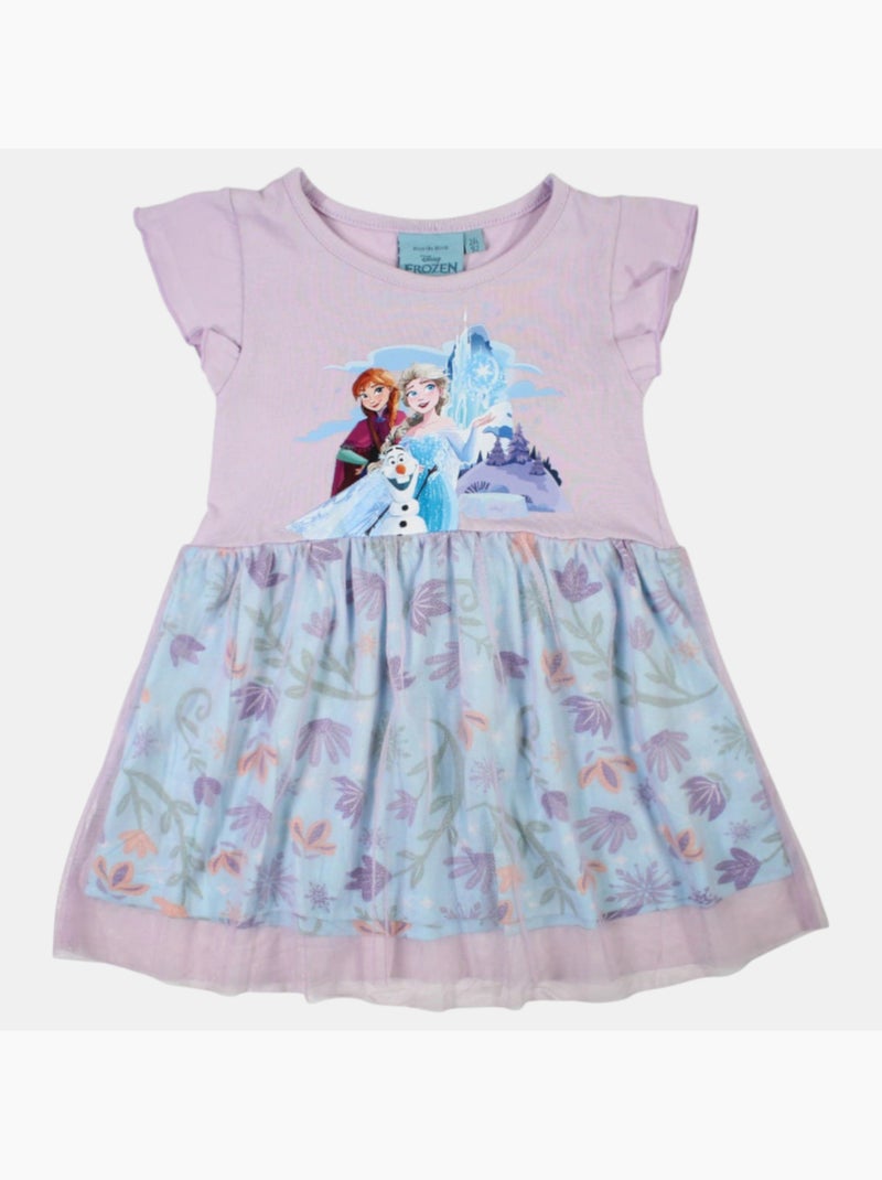Disney - robe imprimée avec jupe en tulle, coupe décontractée, col rond et sans manches Mauve - Kiabi