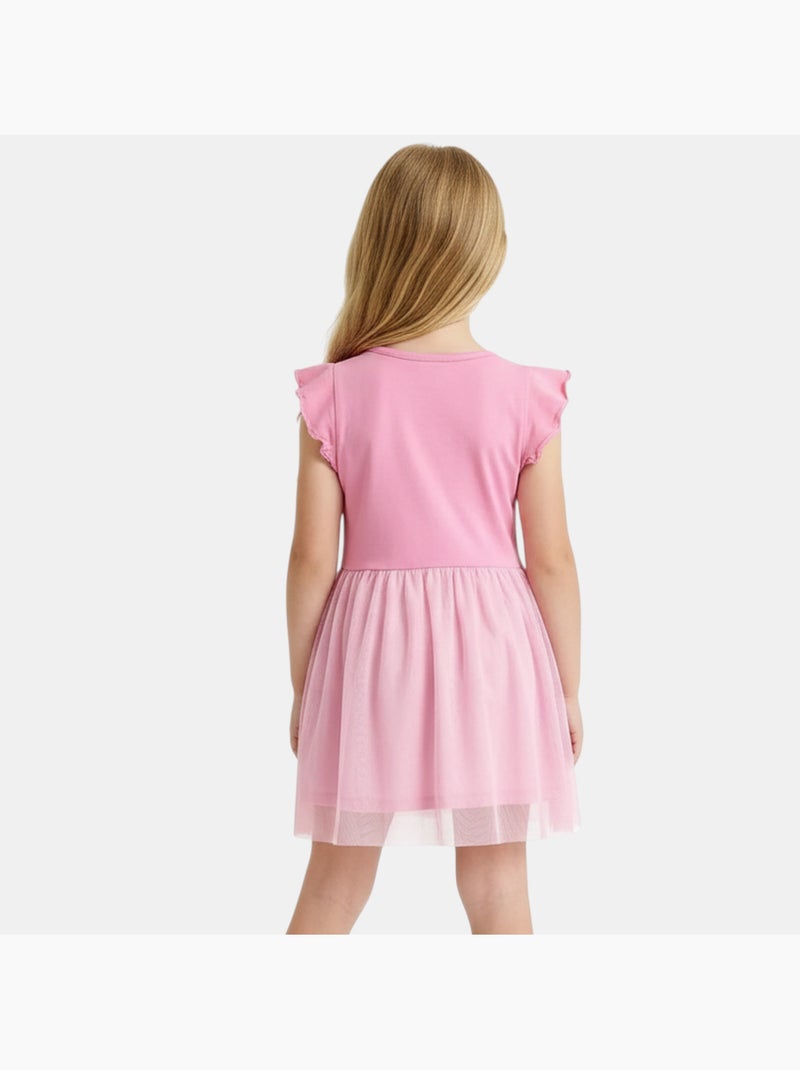 Disney - robe imprimée avec jupe en tulle, coupe décontractée, col rond et sans manches Rose - Kiabi