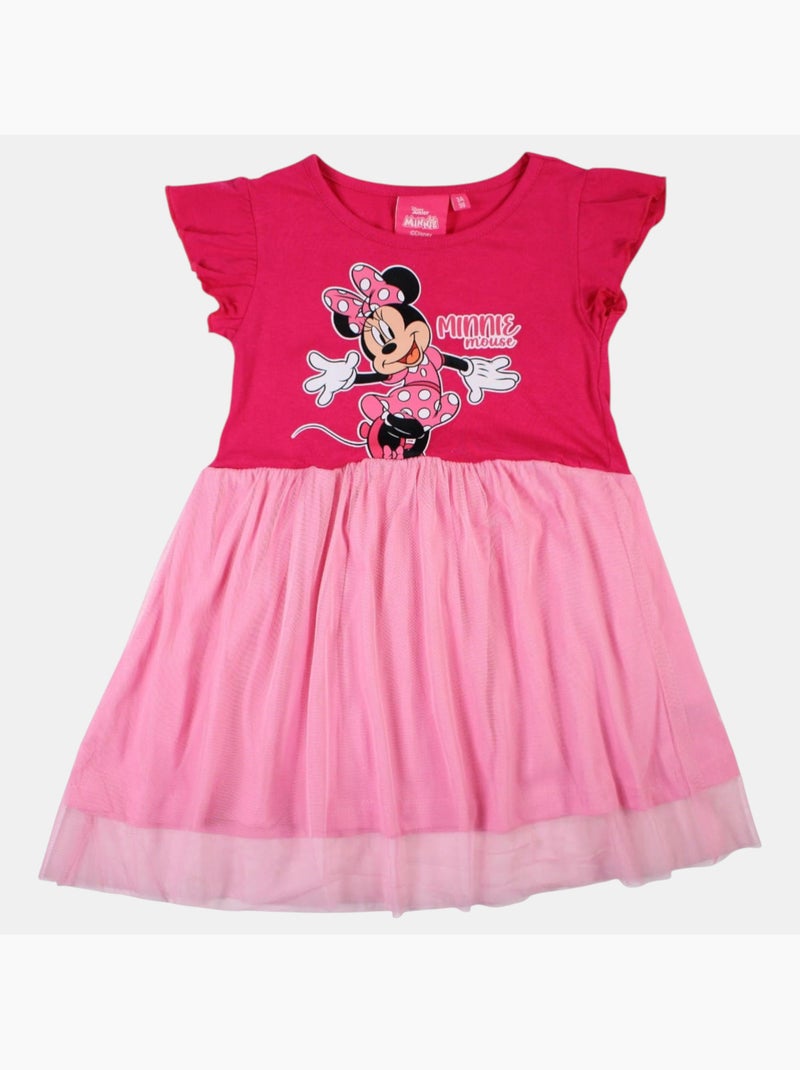 Disney - robe imprimée avec jupe en tulle, coupe décontractée, col rond et sans manches Rose fushia - Kiabi