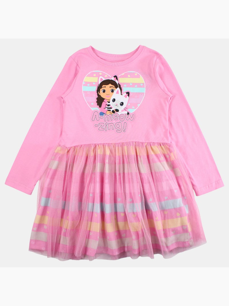 Disney - robe manches longues avec jupe en tulle, col rond Rose - Kiabi