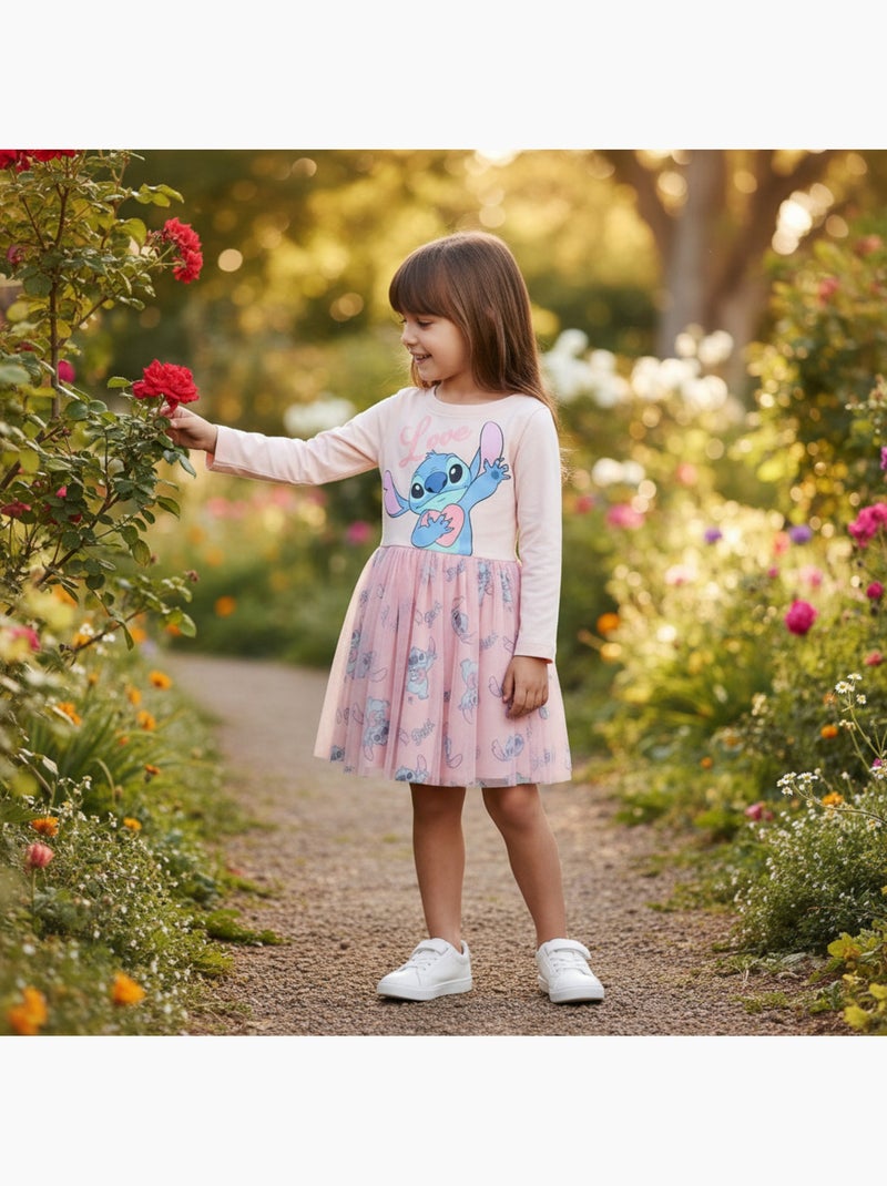 Disney - Robe manches longues avec tulle et motifs Rose - Kiabi