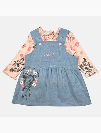 Disney - Robe salopette jeans avec t-shirt manches longues