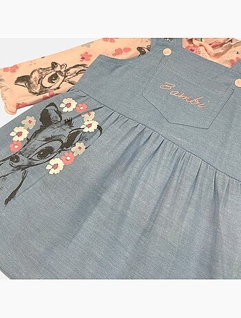 Disney - Robe salopette jeans avec t-shirt manches longues