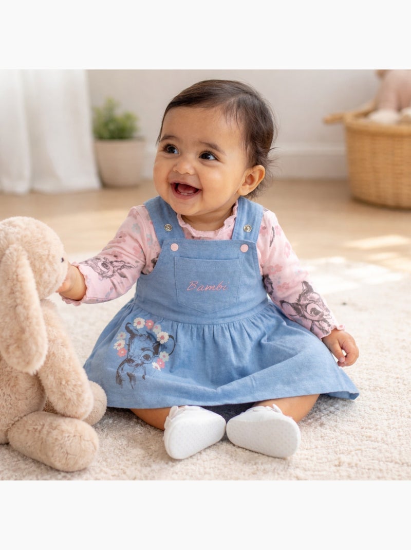 Disney - Robe salopette jeans avec t-shirt manches longues Rose - Kiabi