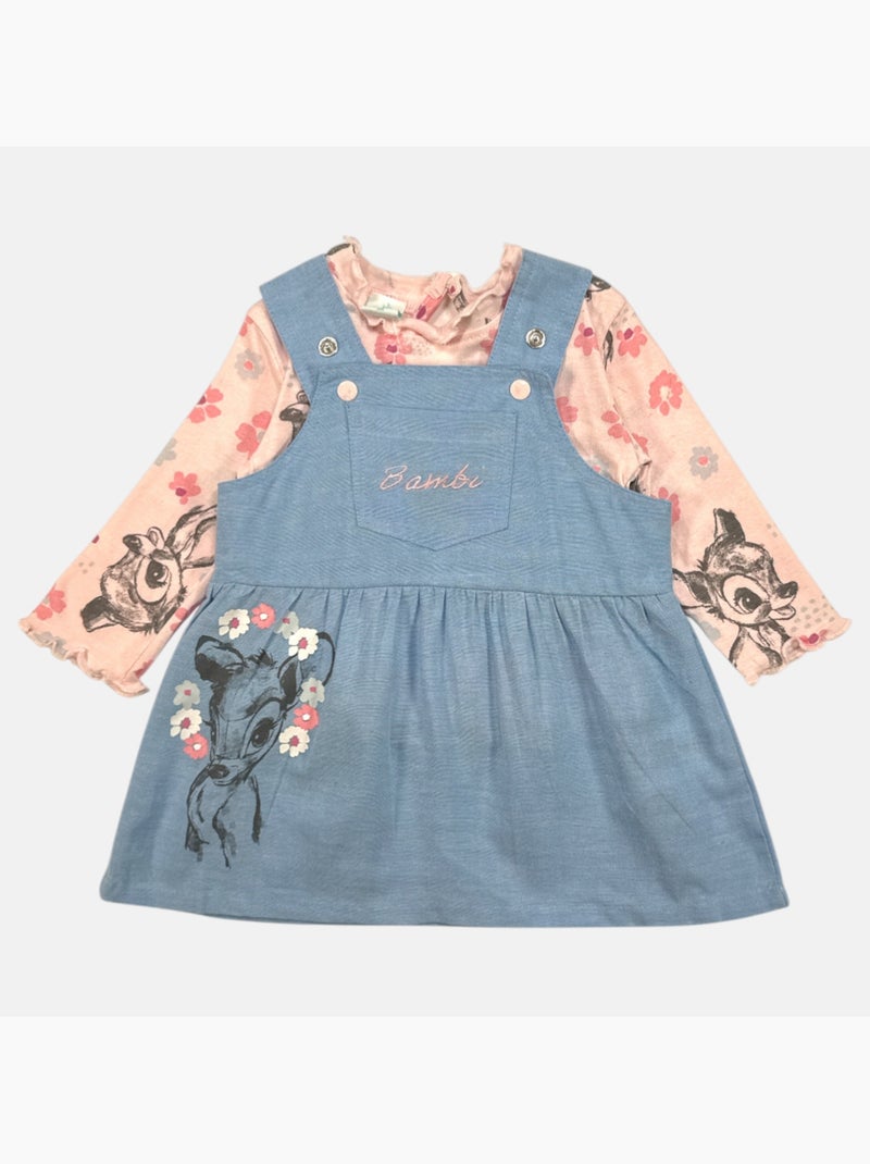 Disney - Robe salopette jeans avec t-shirt manches longues Rose - Kiabi