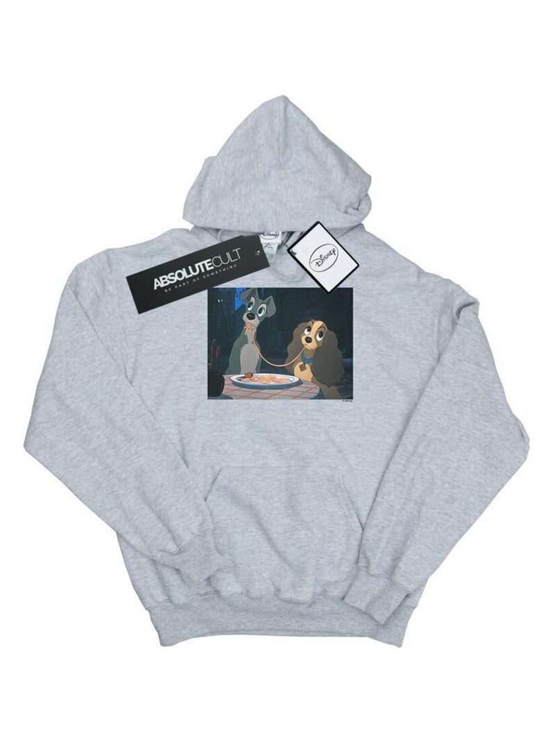Disney - Sweat à capuche LADY AND THE TRAMP SPAGHETTI SLURP Gris chiné - Kiabi