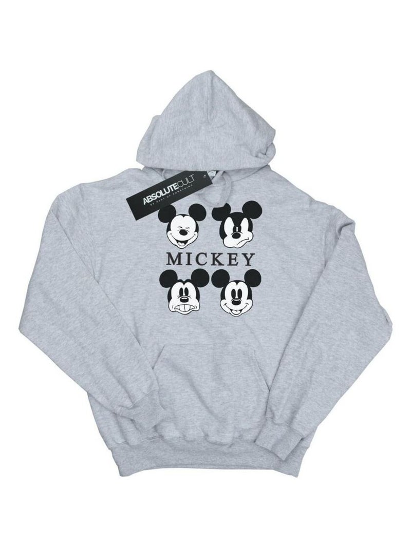 Disney - Sweat à capuche motif Mickey Mouse style 4 têtes Gris chiné - Kiabi