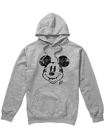 Disney - Sweat à capuche motif visage de Mickey Mouse style usé