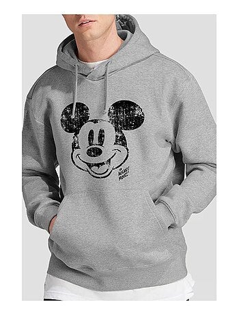Disney - Sweat à capuche motif visage de Mickey Mouse style usé
