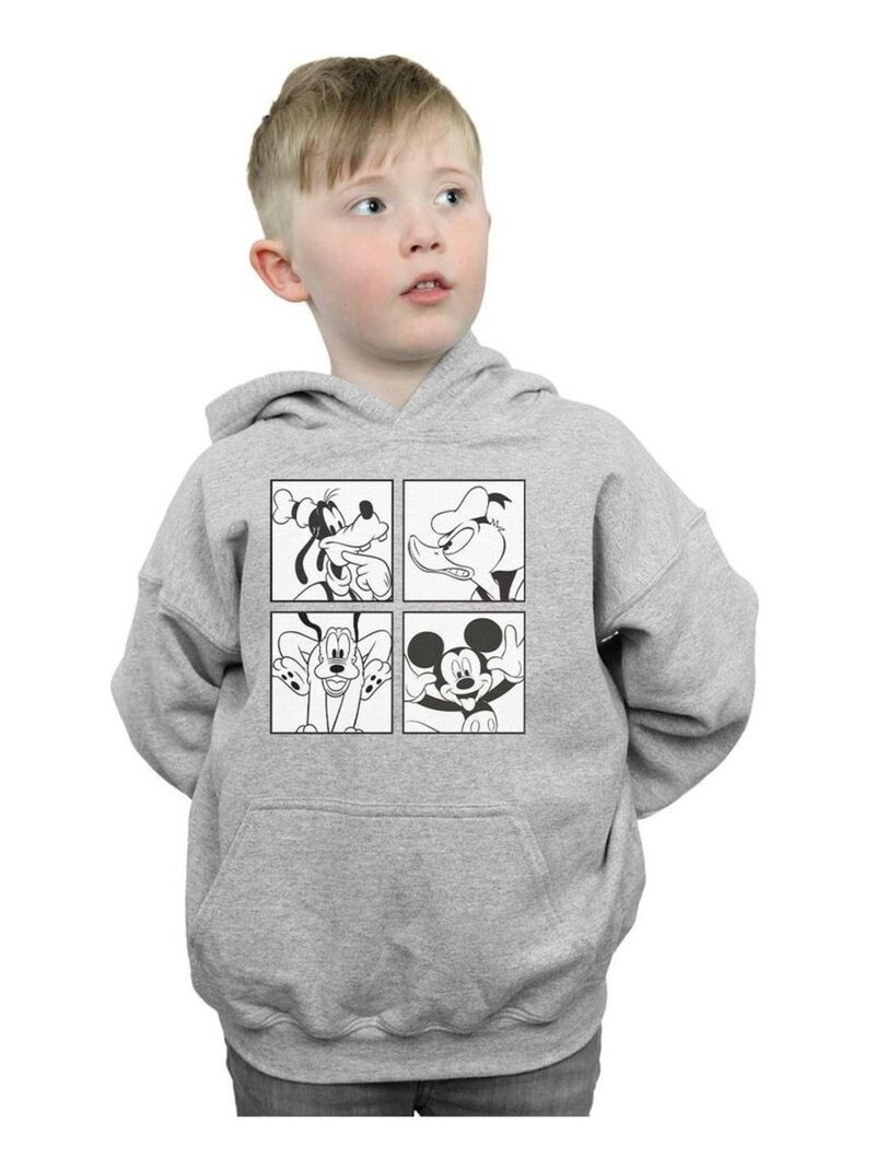 Disney - Sweat à capuche motifs Mickey Mouse, Donald Duck, Dingo et Pluto style carré Gris chiné - Kiabi