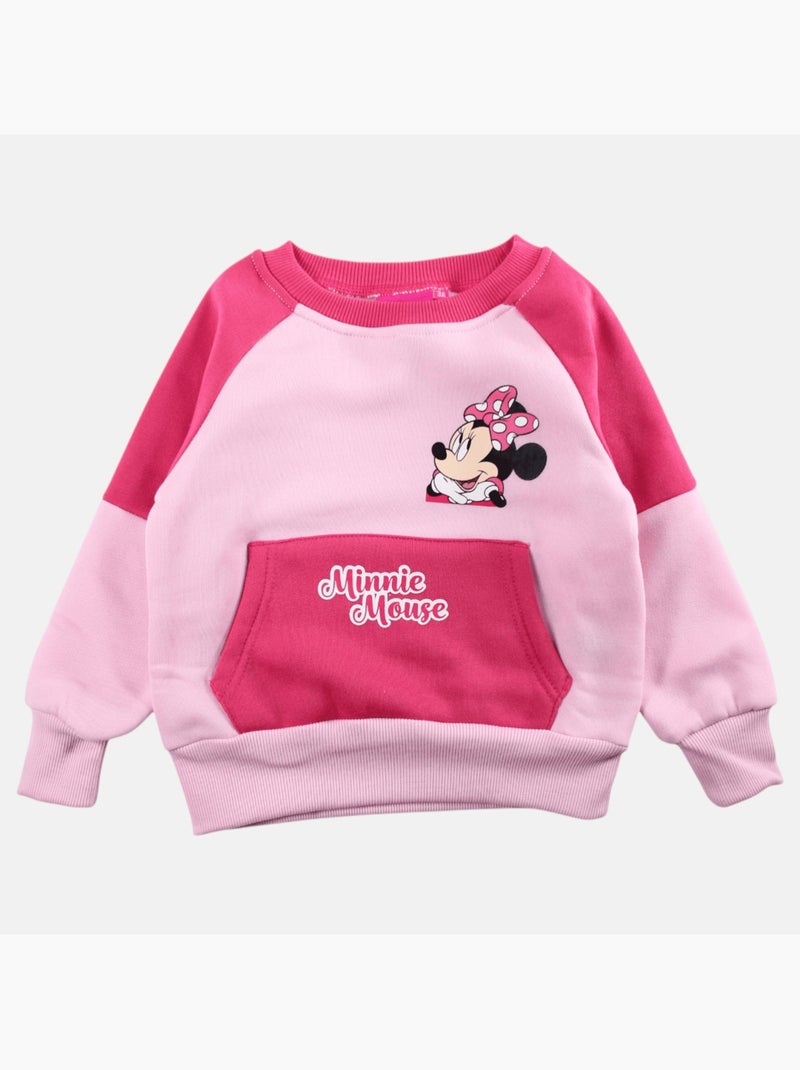 Disney - sweat col rond imprimé, manches longues, poche kangourou et finitions bord-côte Rose - Kiabi