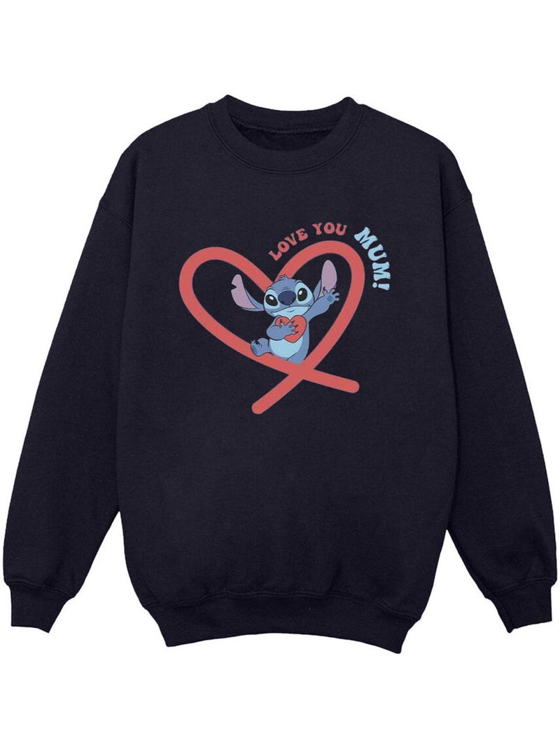 Disney - Sweat motif Lilo et Stitch LOVE YOU MUM Bleu marine - Kiabi