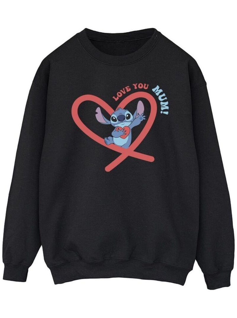 Disney - Sweat motif Lilo et Stitch LOVE YOU MUM Noir - Kiabi