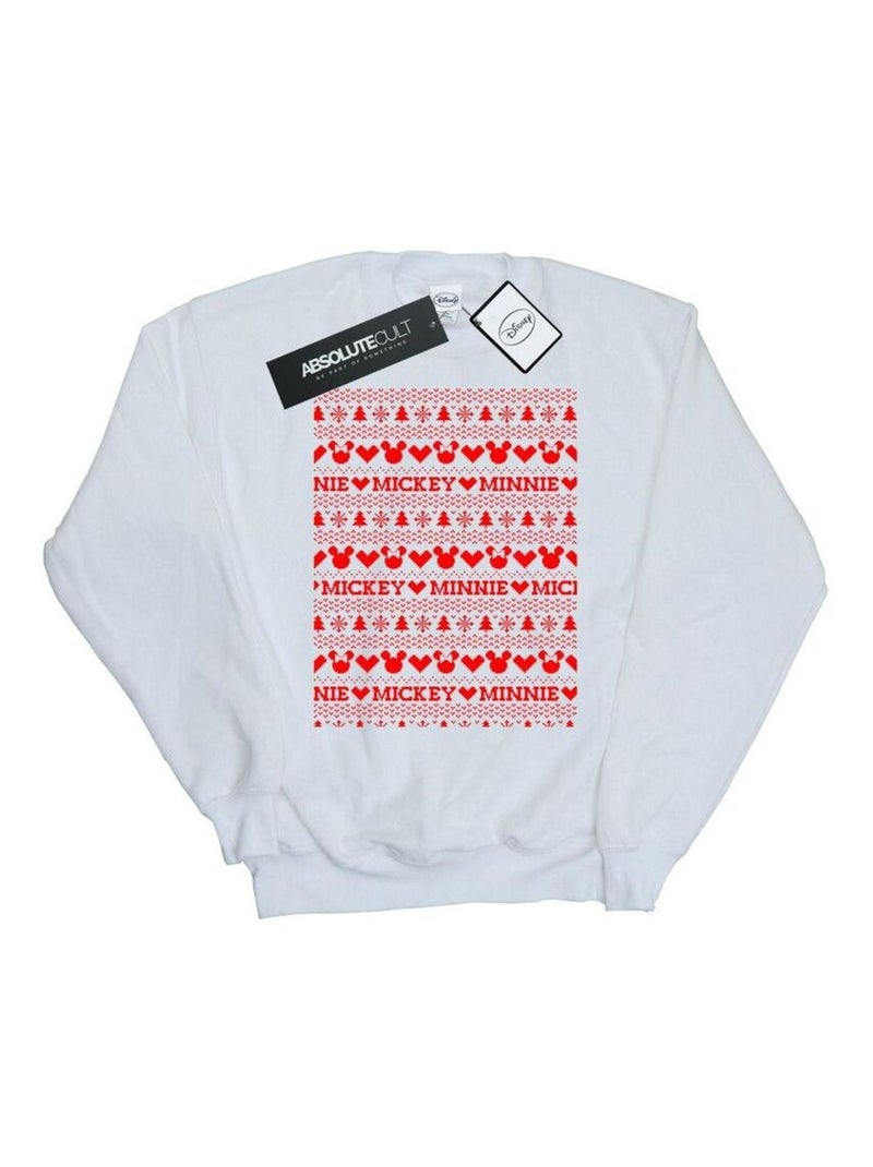 Disney - Sweat motif Mickey Mouse et Minnie Mouse motif/style Noël festif Blanc - Kiabi