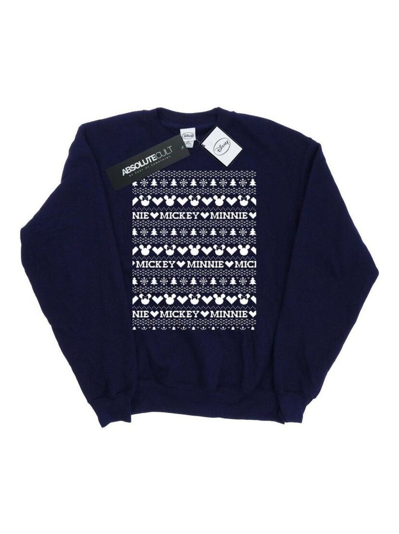 Disney - Sweat motif Mickey Mouse et Minnie Mouse motif/style Noël festif Bleu marine - Kiabi