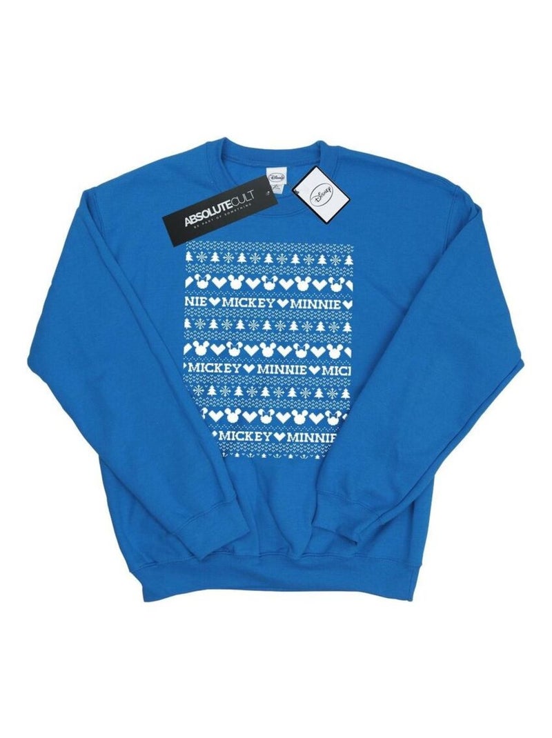 Disney - Sweat motif Mickey Mouse et Minnie Mouse motif/style Noël festif Bleu roi - Kiabi