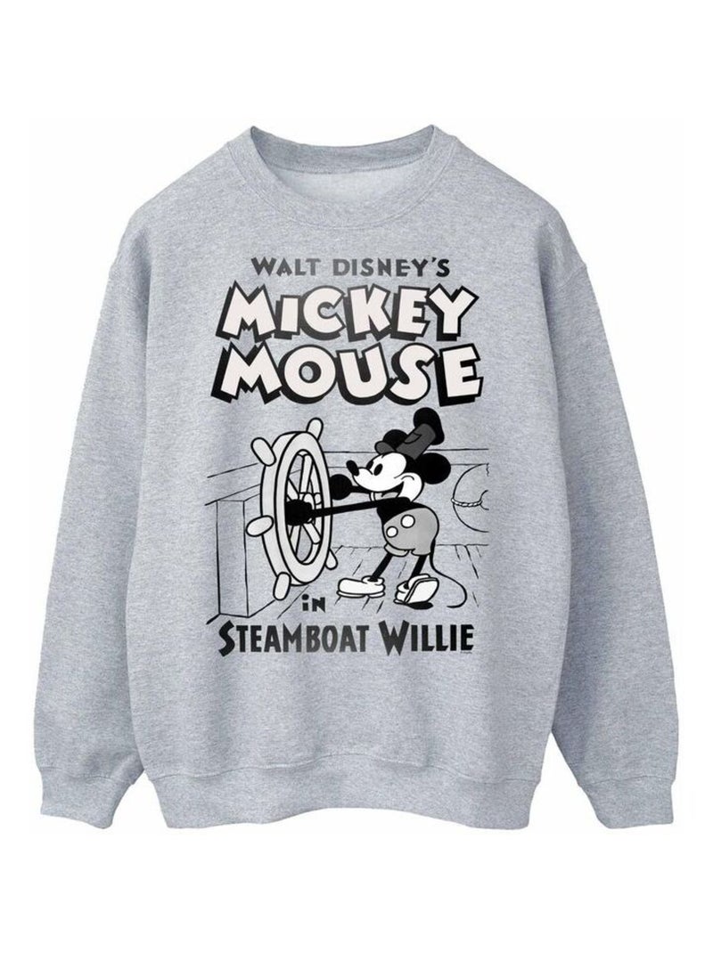 Disney - Sweat motif Mickey Mouse et Steamboat Willie Gris chiné - Kiabi