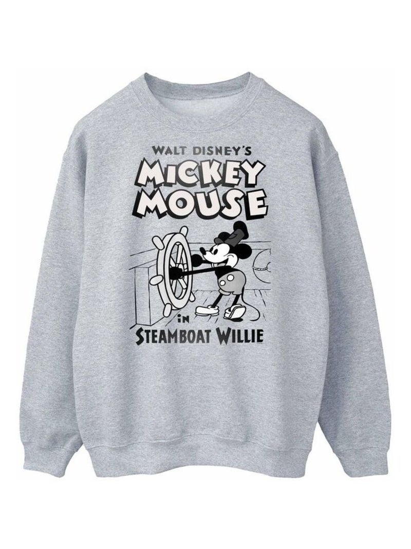 Disney - Sweat motif Mickey Mouse et Steamboat Willie Gris chiné - Kiabi