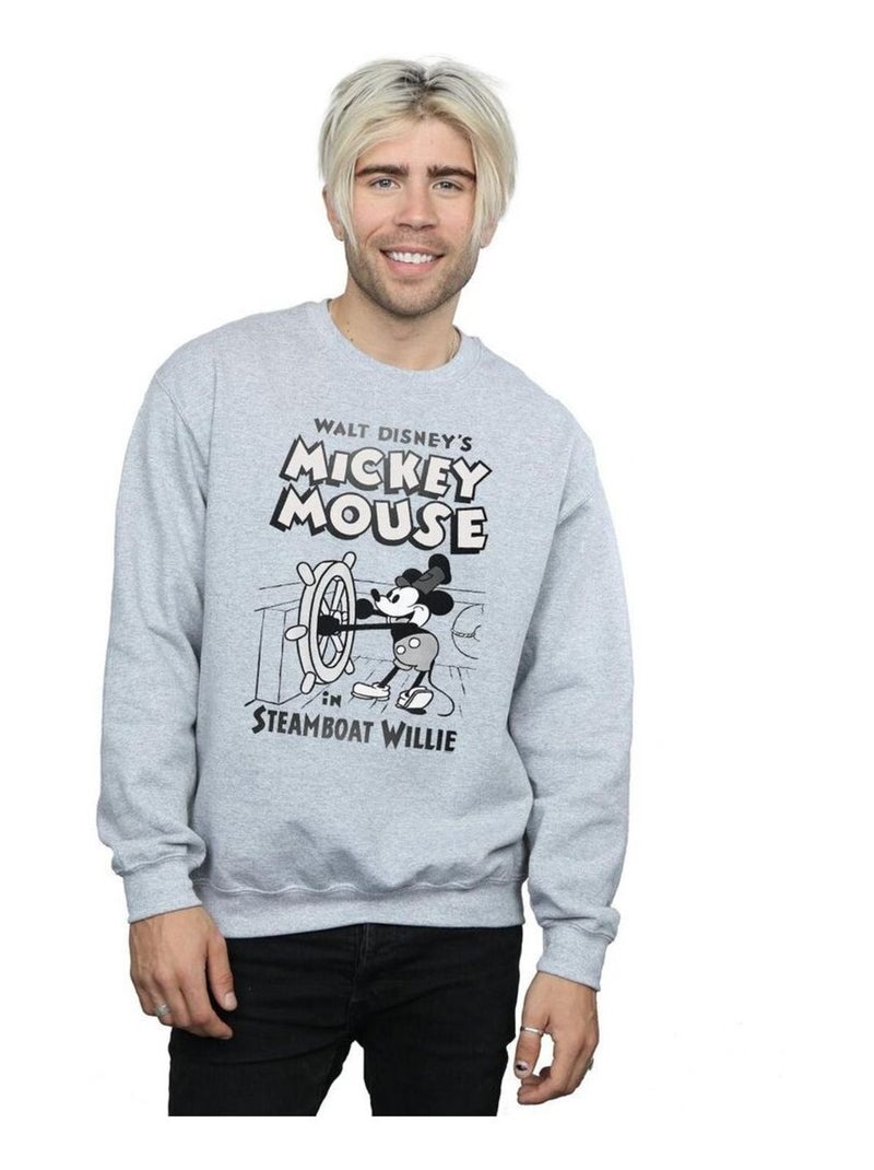 Disney - Sweat motif Mickey Mouse et Steamboat Willie Gris chiné - Kiabi