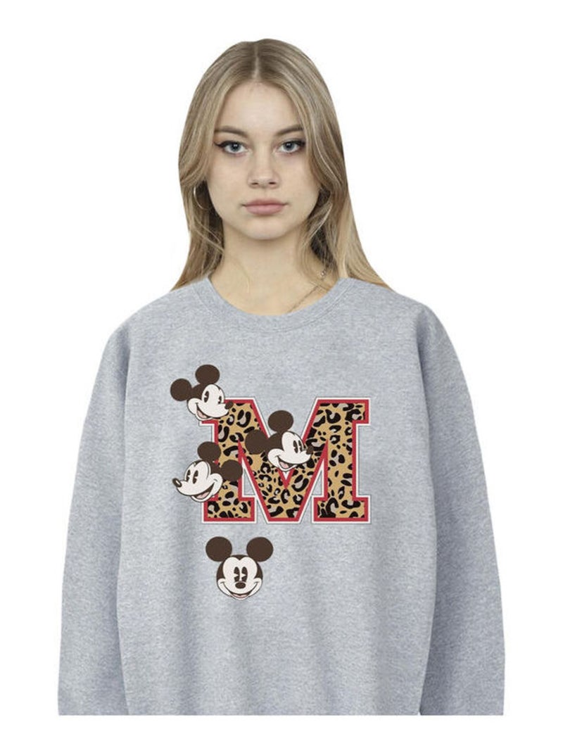 Disney - Sweat motif Mickey Mouse motif/style M et visages Gris chiné - Kiabi