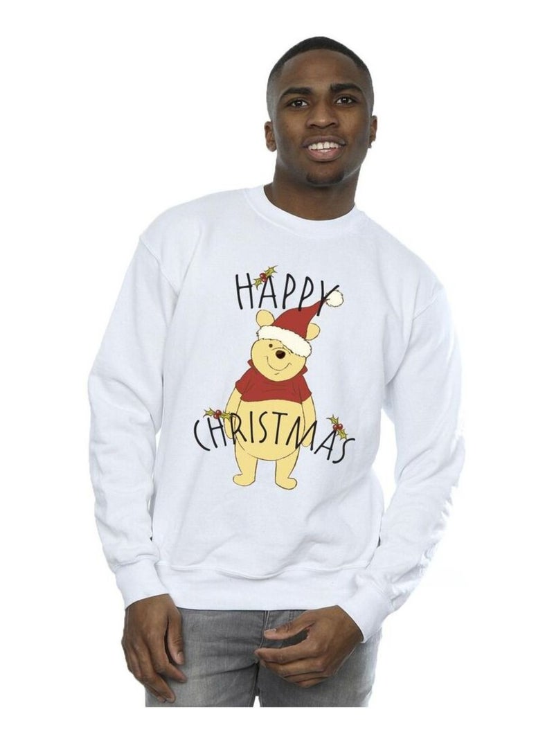 Disney - Sweat motif Winnie l'ourson HAPPY HOLLY Blanc - Kiabi