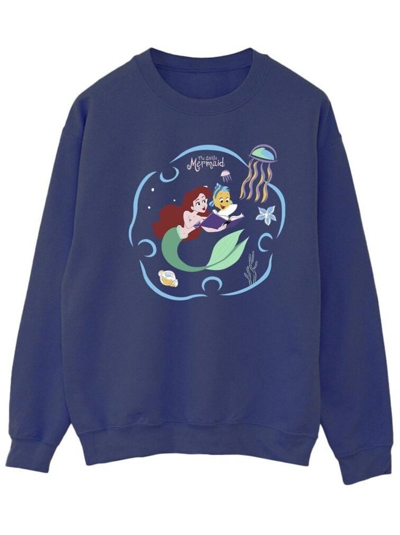 Disney - Sweat THE LITTLE MERMAID READING A BOOK Bleu marine - Kiabi