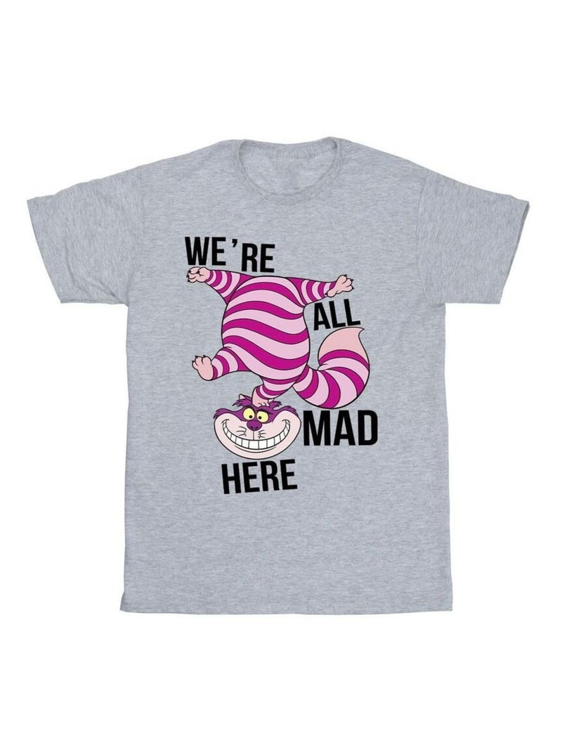 Disney - T-shirt Alice au Pays des Merveilles ALL MAD HERE Gris chiné - Kiabi