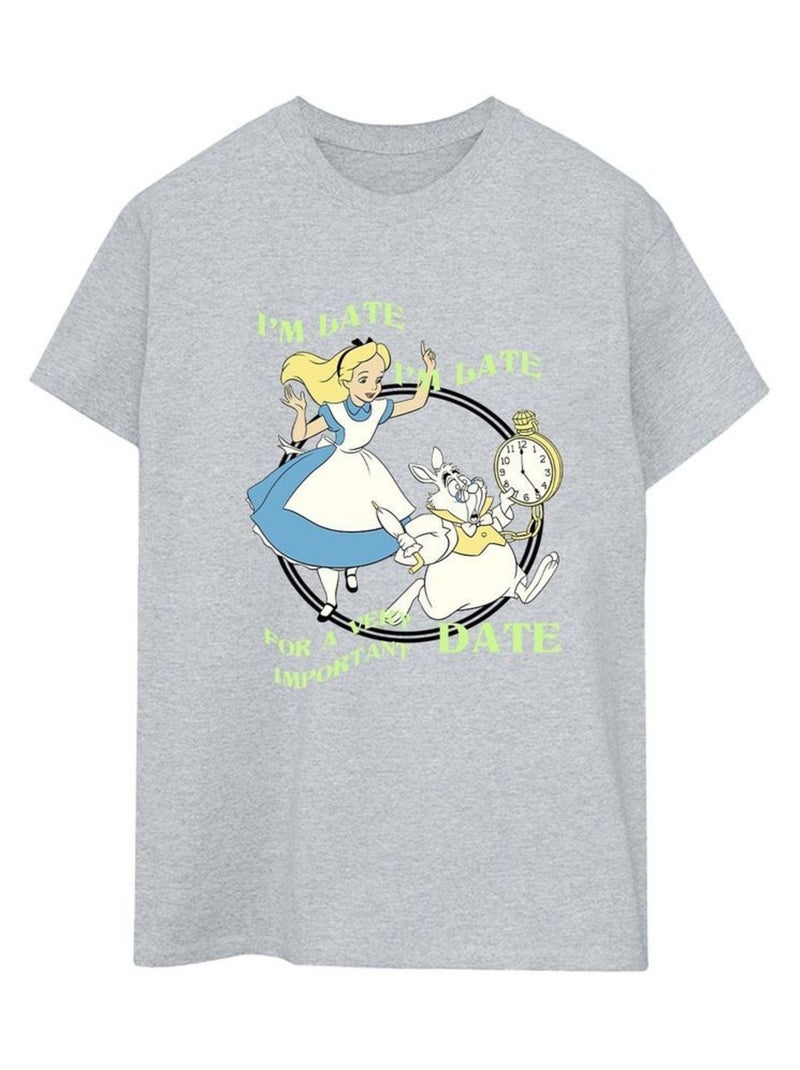 Disney - T-shirt Alice au Pays des Merveilles I'M LATE Gris chiné - Kiabi