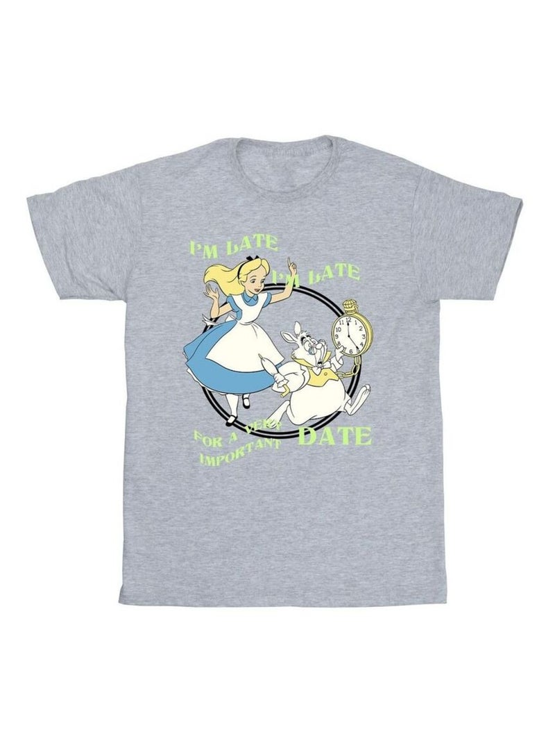 Disney - T-shirt Alice au Pays des Merveilles I'M LATE Gris chiné - Kiabi