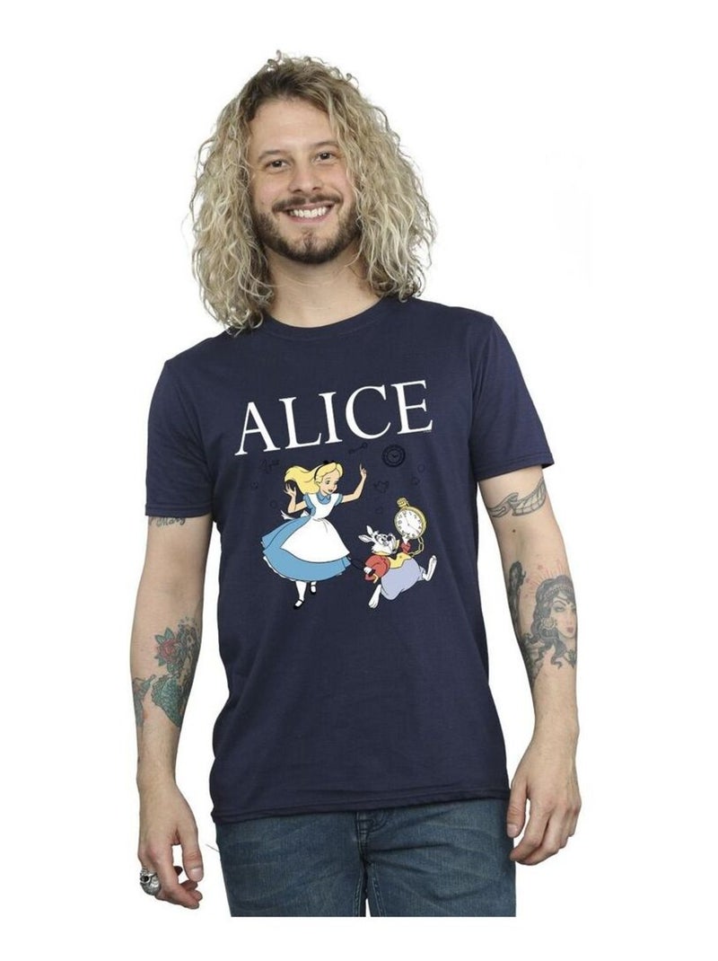 Disney - T-shirt ALICE IN WONDERLAND FOLLOW THE RABBIT Bleu marine - Kiabi