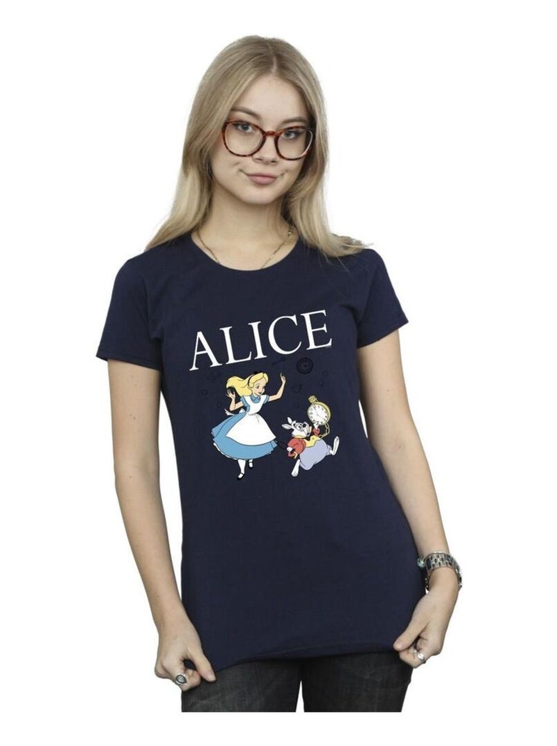 Disney - T-shirt ALICE IN WONDERLAND FOLLOW THE RABBIT Bleu marine - Kiabi