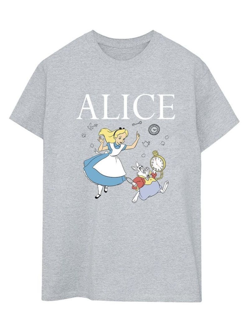 Disney - T-shirt ALICE IN WONDERLAND FOLLOW THE RABBIT Gris chiné - Kiabi