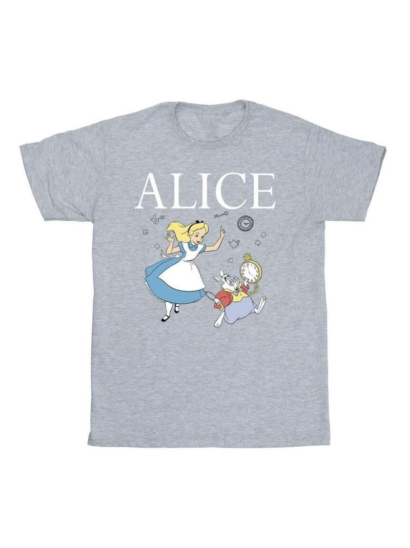 Disney - T-shirt ALICE IN WONDERLAND FOLLOW THE RABBIT Gris chiné - Kiabi