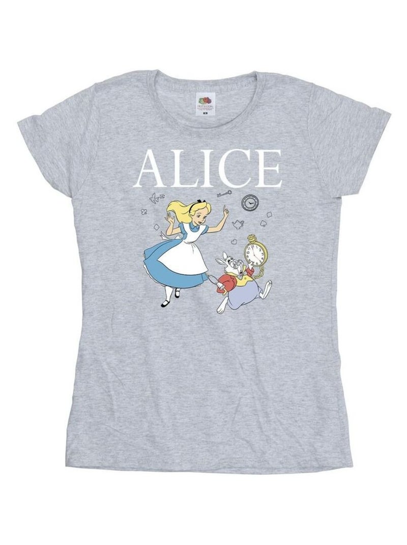 Disney - T-shirt ALICE IN WONDERLAND FOLLOW THE RABBIT Gris chiné - Kiabi