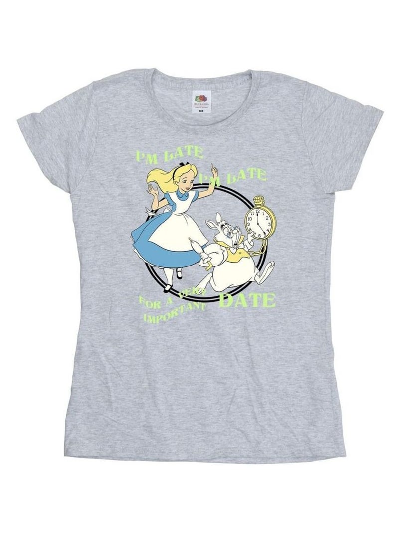 Disney - T-shirt ALICE IN WONDERLAND I'M LATE Gris chiné - Kiabi