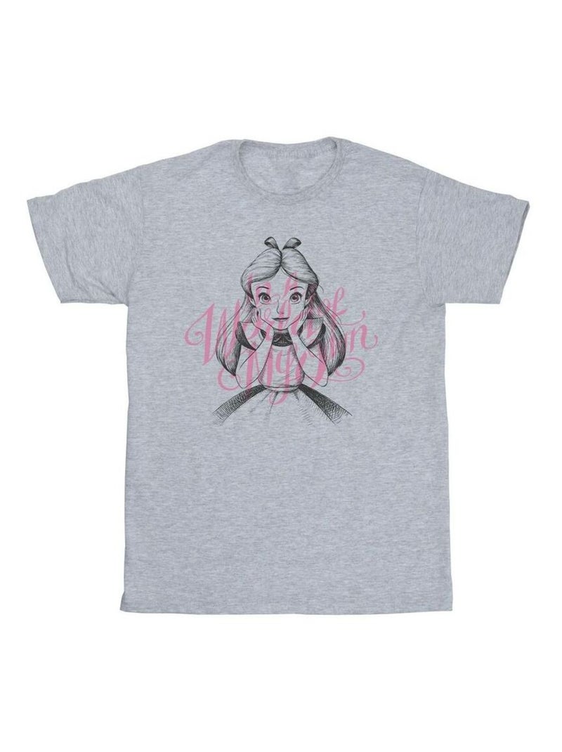 Disney - T-shirt ALICE IN WONDERLAND IN A WORLD OF MY OWN Gris chiné - Kiabi