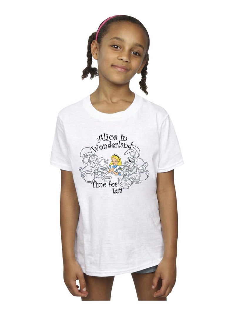 Disney - T-shirt ALICE IN WONDERLAND TIME FOR TEA Blanc - Kiabi