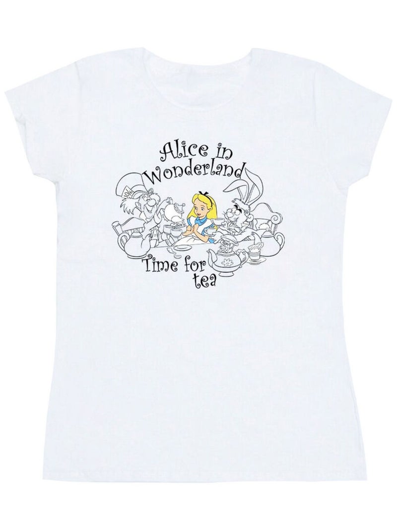 Disney - T-shirt ALICE IN WONDERLAND TIME FOR TEA Blanc - Kiabi