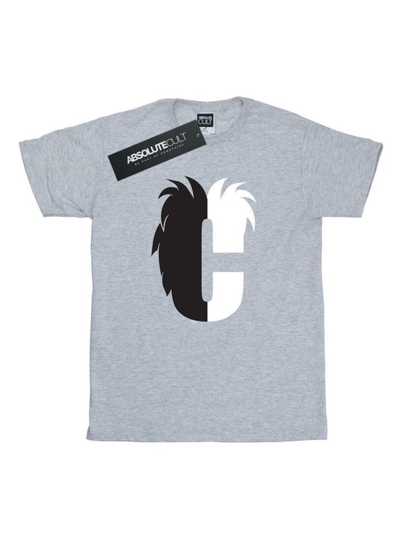 Disney - T-shirt ALPHABET C IS FOR CRUELLA DE VIL Gris chiné - Kiabi