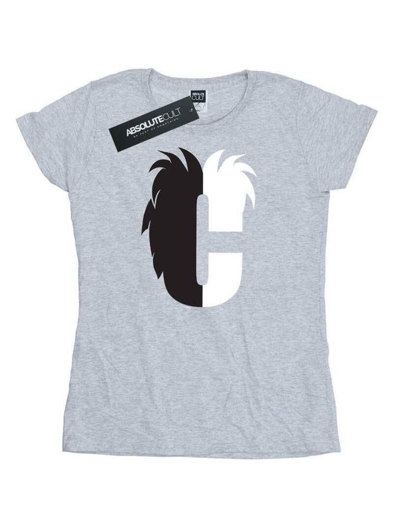 Disney - T-shirt ALPHABET C IS FOR CRUELLA DE VIL Gris chiné - Kiabi