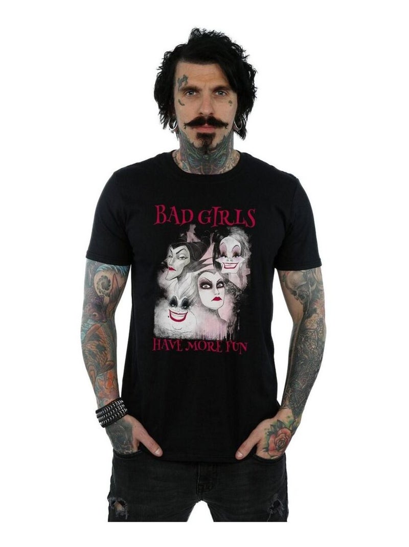 Disney - T-shirt BAD GIRLS HAVE MORE FUN (Cruella d'Enfer, La Reine Grimhilde, Maléfique, Ursula) Noir - Kiabi